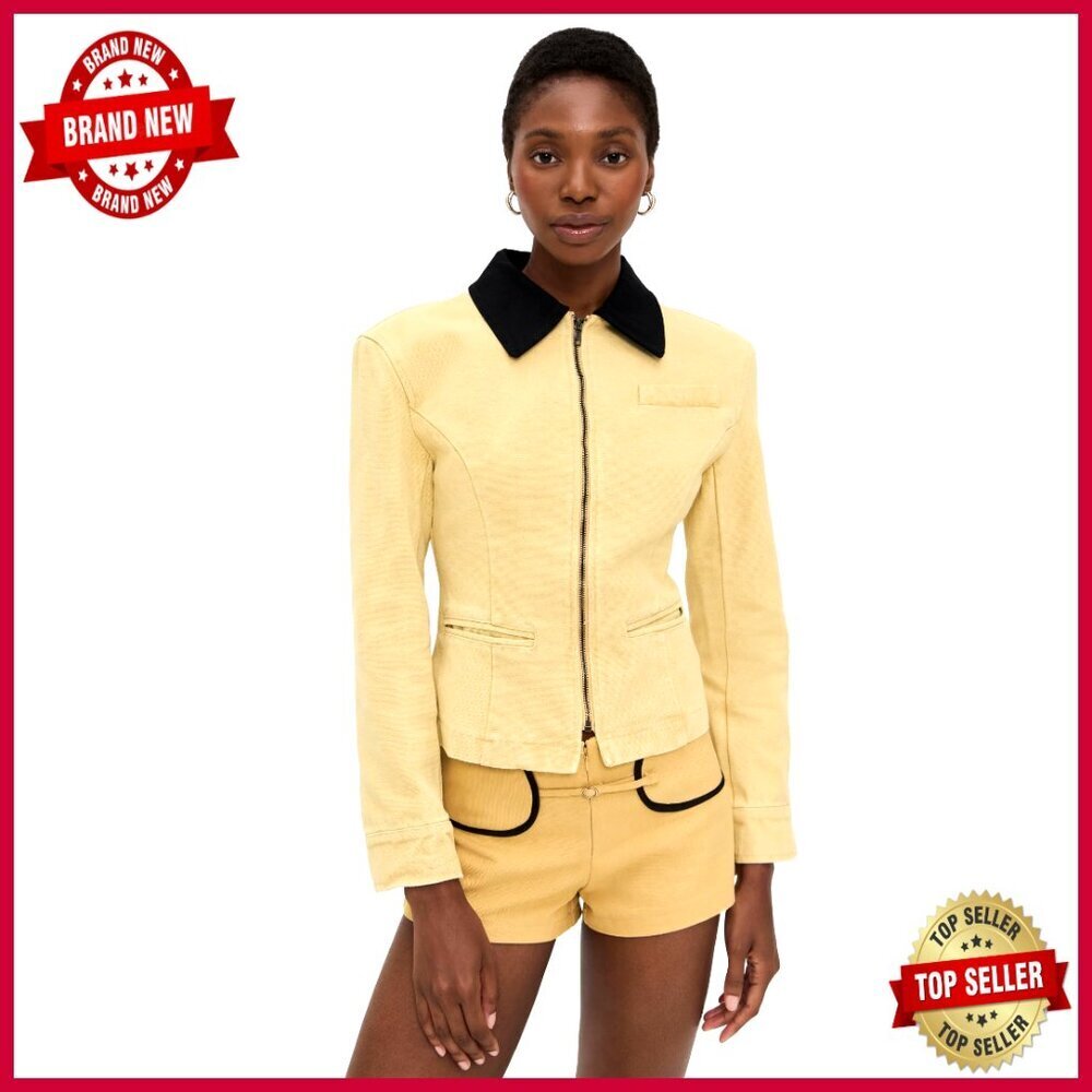 Wool Blend Casual Jacket with Padded Shoulders, Notch Collar, Zip Front